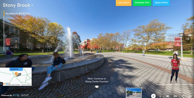 A screen capture from a virtual tour of Stony Brook University in the US